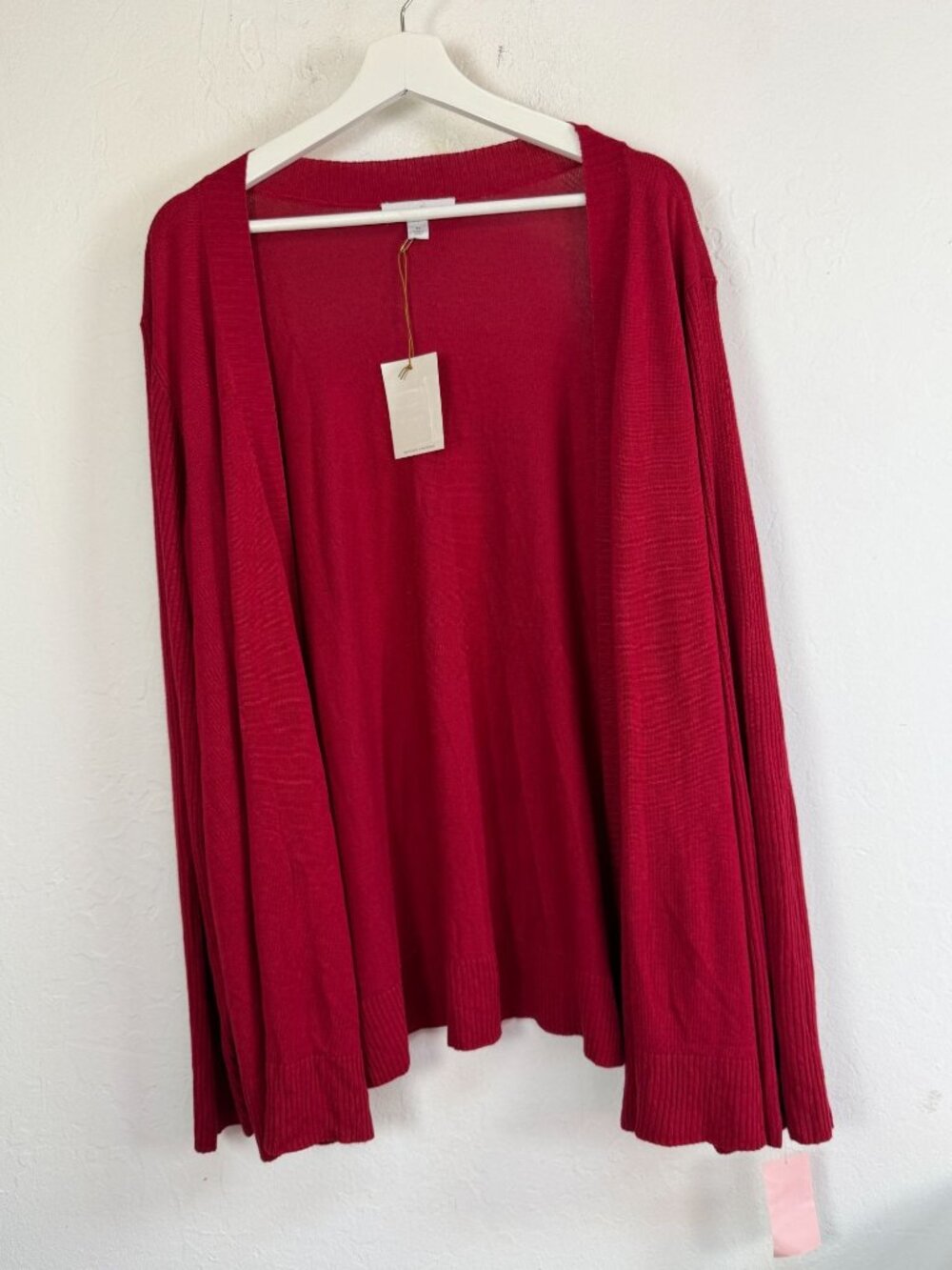 Caslon Womens Cardigan Red Open Front Knit Drop Shoulder Sweater 3X Cozy NWT